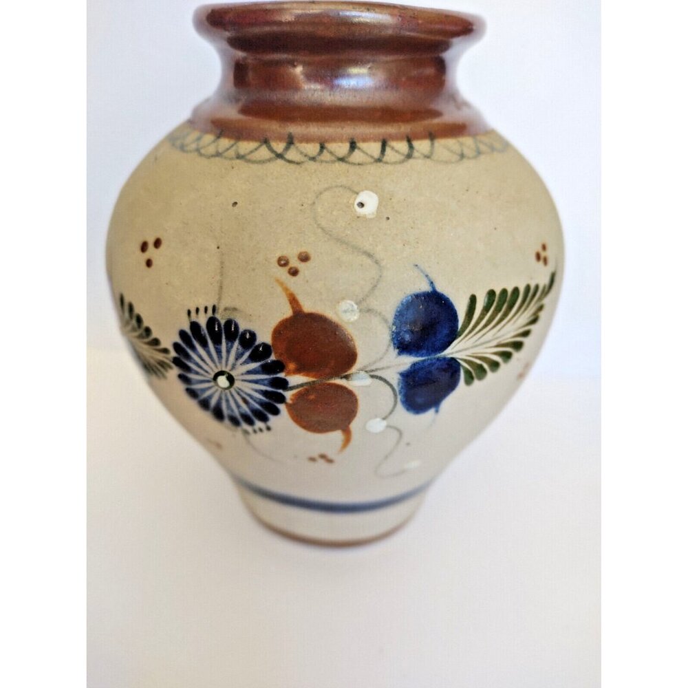 Mexican Folk Art Vase Tonala Pottery marked Tonala J Santana 6" Tall